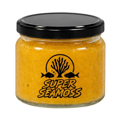 Golden Ginger Seamoss jar with a smooth black lid