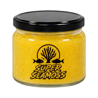 King Strength Seamoss jar with a smooth black lid