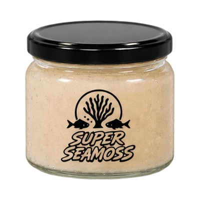 Lychee Citrus Glow Seamoss jar with a smooth black lid